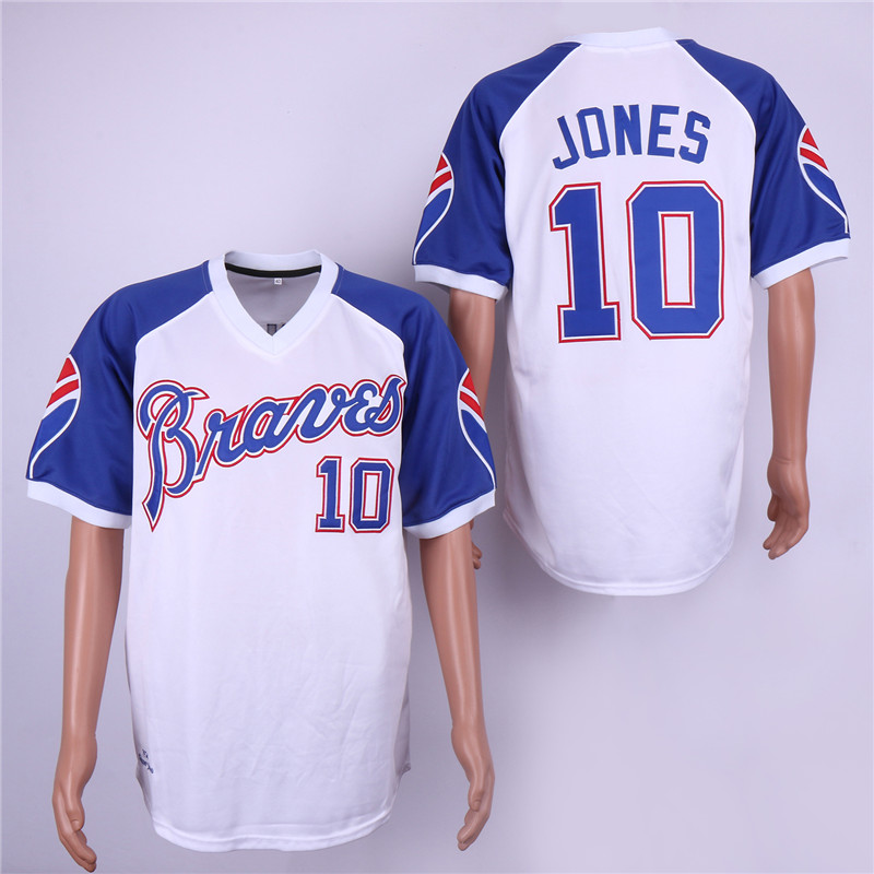 Men Atlanta Braves 10 Jones White Throwback MLB Jerseys